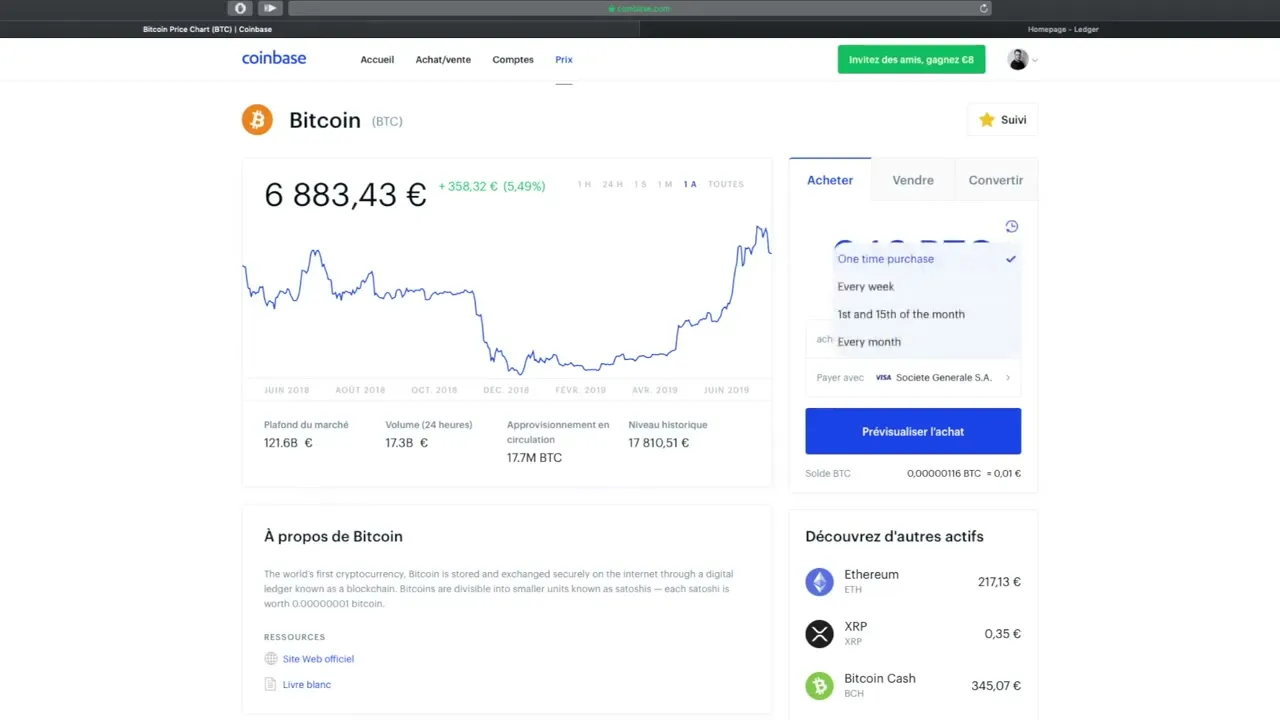 Processus d'achat de Bitcoin sur Coinbase étape par étape