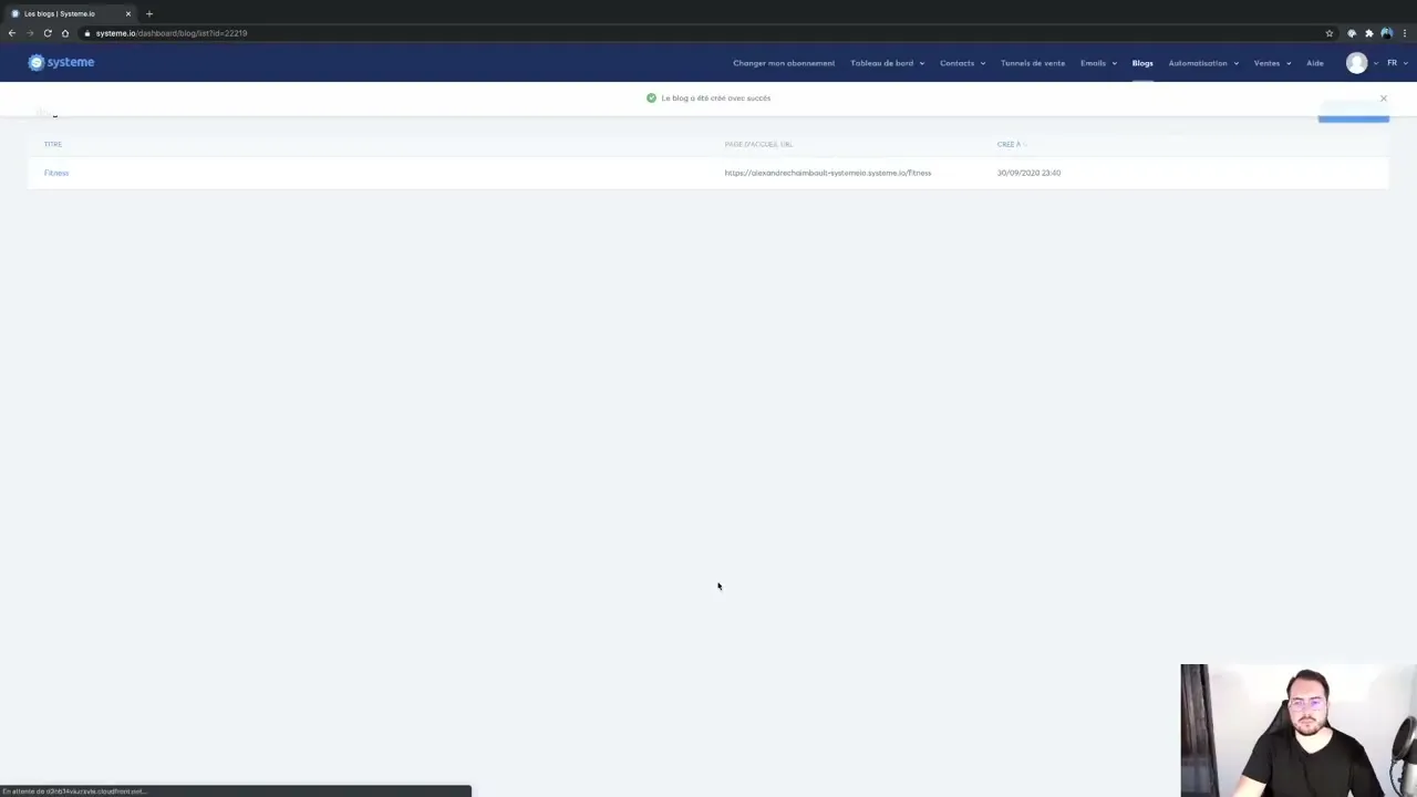 Création d'un blog sur Systeme.io depuis le tableau de bord