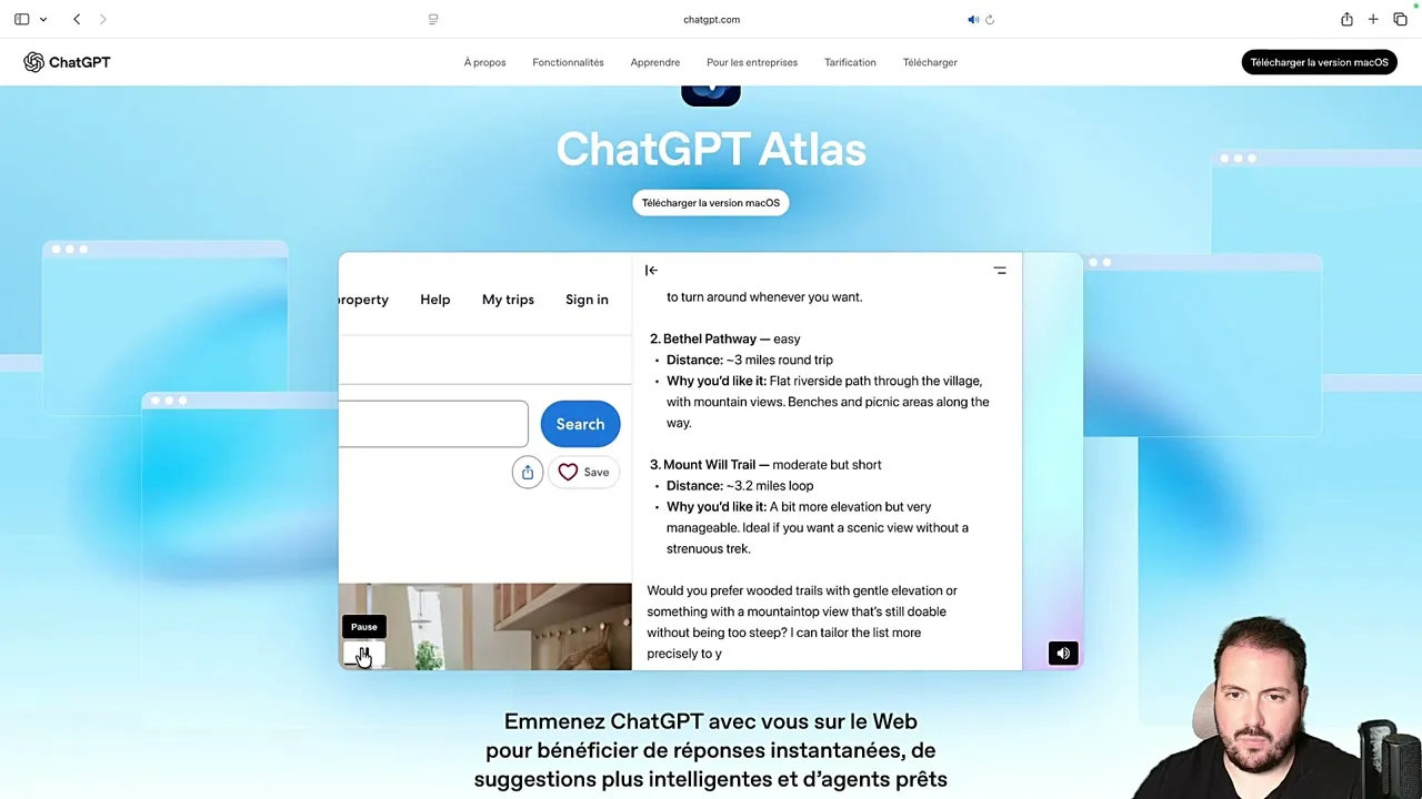 Interface de ChatGPT Atlas avec le panneau IA intégré