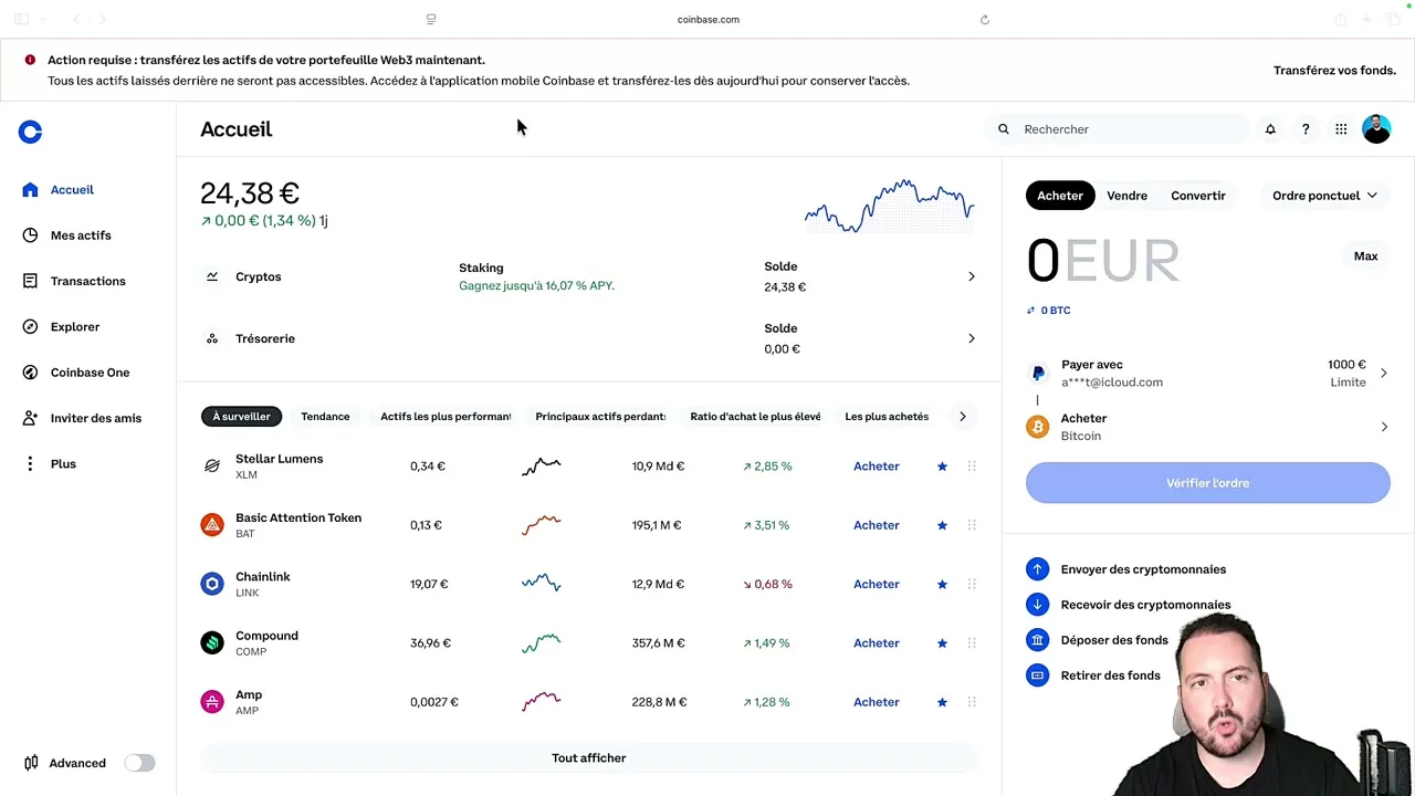 Tutoriel achat de cryptomonnaies sur Coinbase ordinateur