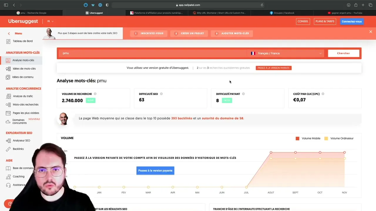 Recherche de niche avec Ubersuggest pour l'affiliation
