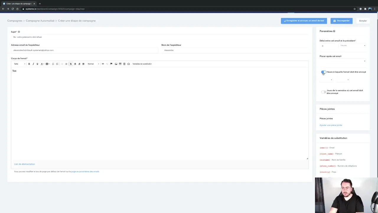 Configuration des règles d'automatisation sur Systeme.io