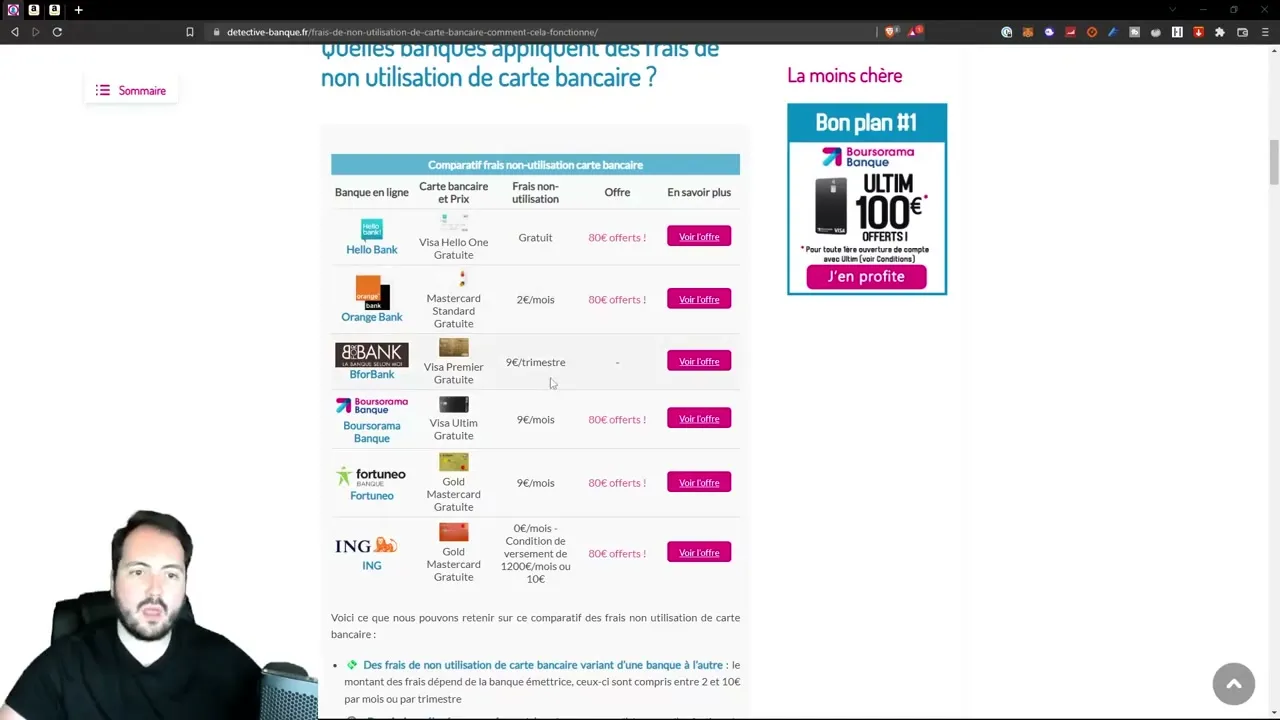 Tableau comparatif des frais de non-utilisation par banque