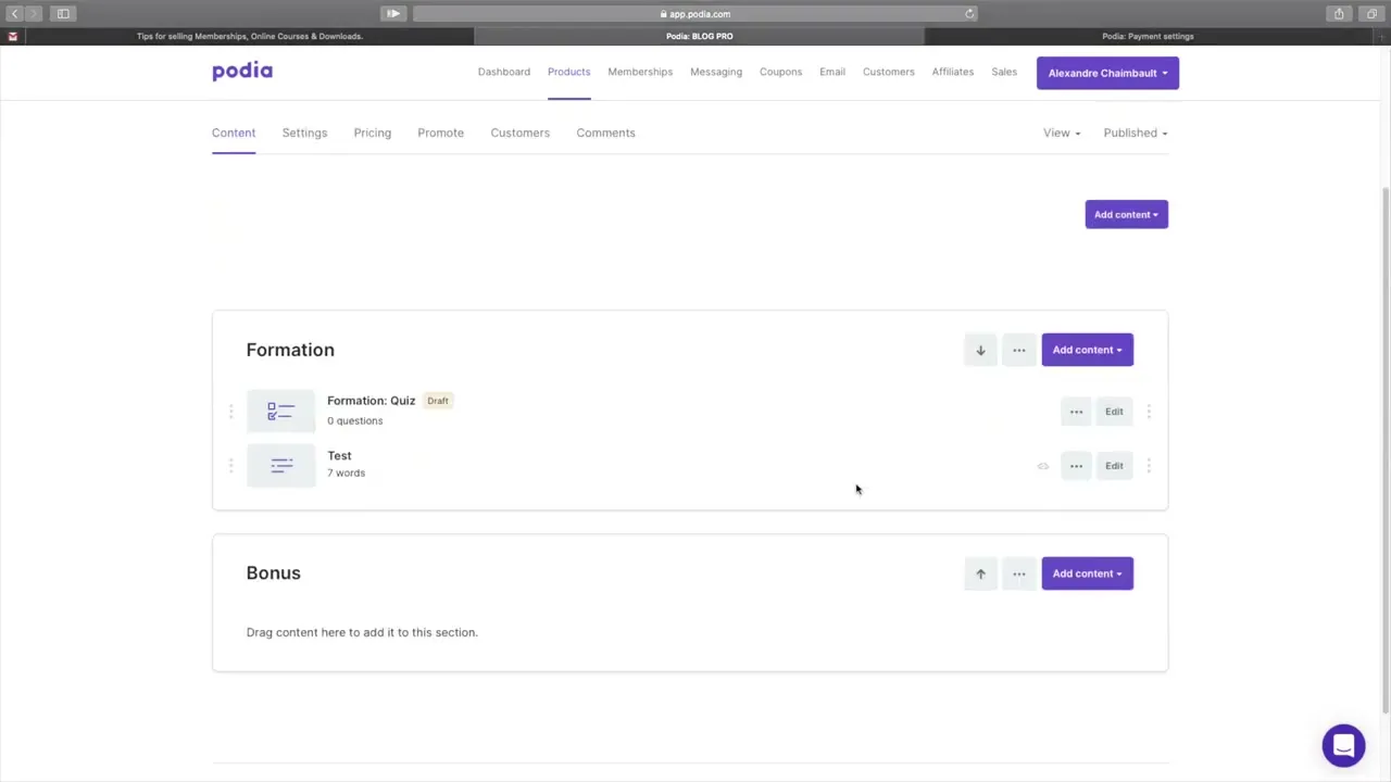 Création et gestion des produits numériques sur Podia