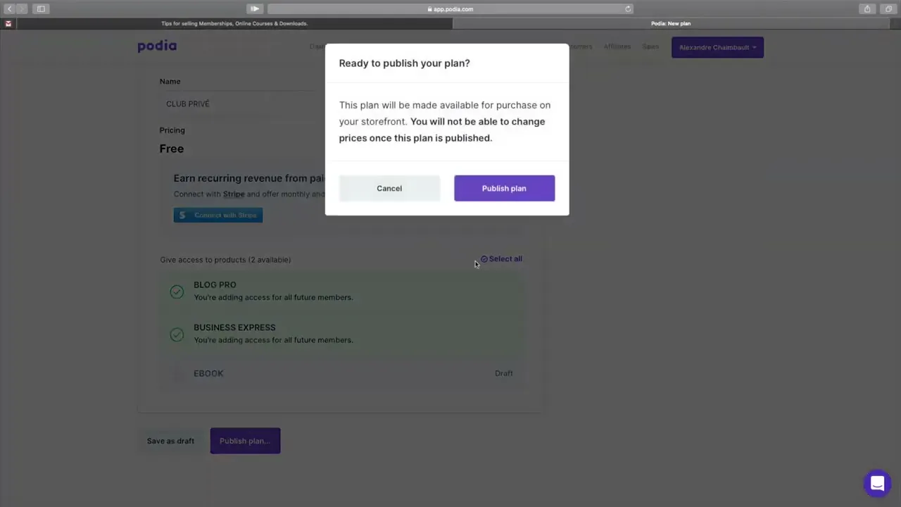 Création du tunnel de vente et des pages de vente sur Podia