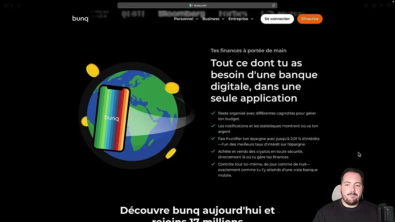 Interface de l'application Bunq sur smartphone